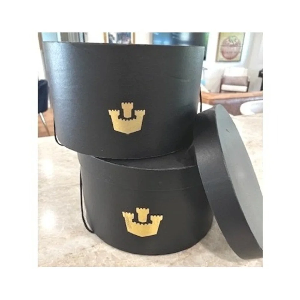 Goorin Bros Hat Boxes Set 2 Black Gold Castle Logo 13